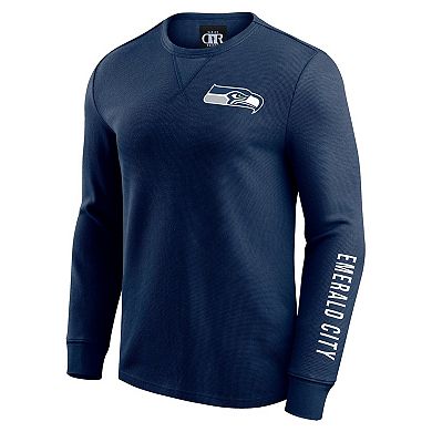Men's Darius Rucker Collection by Fanatics College Navy Seattle Seahawks Washed Waffle-Knit Long Sleeve T-Shirt