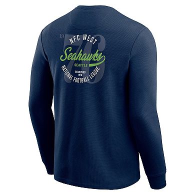Men's Darius Rucker Collection by Fanatics College Navy Seattle Seahawks Washed Waffle-Knit Long Sleeve T-Shirt