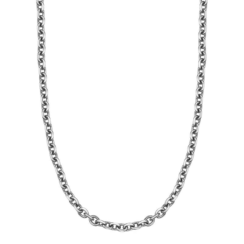 Mens LYNX Stainless Steel 7 mm Rolo Chain Necklace, Size: 18, Silver