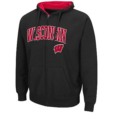 Men's Colosseum Black Wisconsin Badgers Arch & Logo 3.0 Full-Zip Hoodie