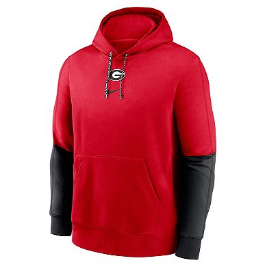 Men's Nike Red/Black Georgia Bulldogs 2024 Sideline Club Pullover Hoodie
