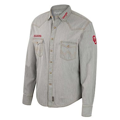 Men's Colosseum x Wrangler Gray Oklahoma Sooners Cowboy Cut Western Full-Snap Long Sleeve Shirt