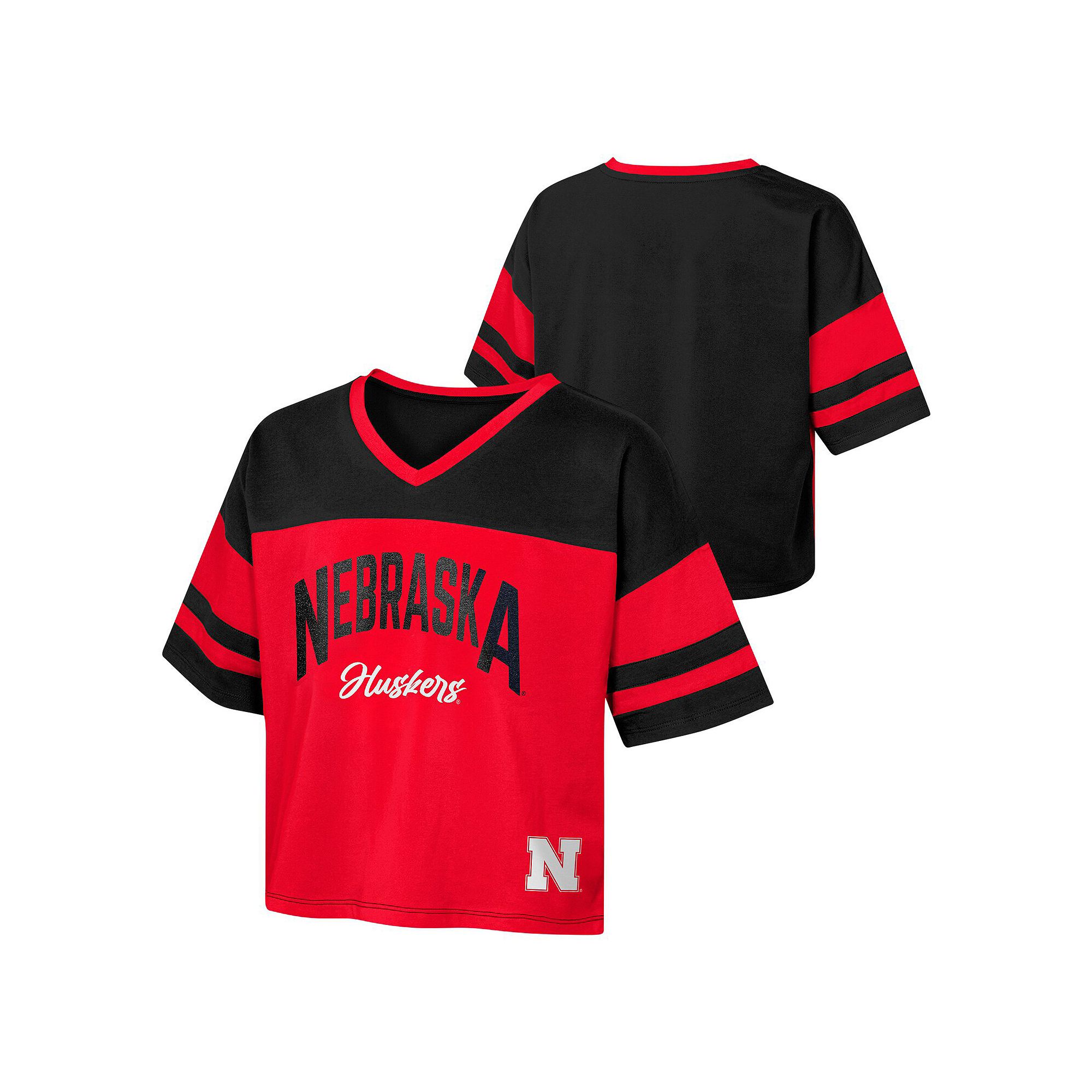 Girls Youth Scarlet Nebraska Huskers The Playmaker Sleeve Stripe V-Neck Jer