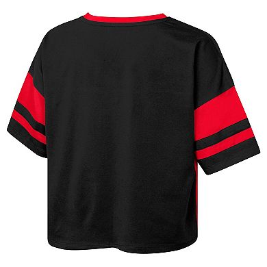 Girls Youth Scarlet Nebraska Huskers The Playmaker Sleeve Stripe V-Neck Jersey T-Shirt
