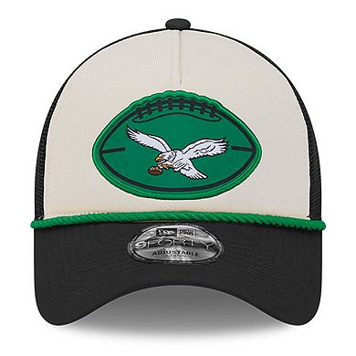 Men's New Era Stone/Black Philadelphia Eagles 2024 Sideline Historic 9FORTY A-Frame Trucker Adjustable Hat