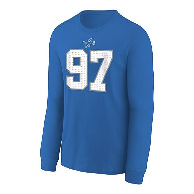 Youth Nike Aidan Hutchinson Blue Detroit Lions Player Name & Number Long Sleeve T-Shirt