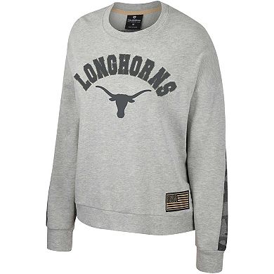 Women's Colosseum Heather Gray Texas Longhorns OHT Military Appreciation Flag Rank Dolman Pullover Sweatshirt