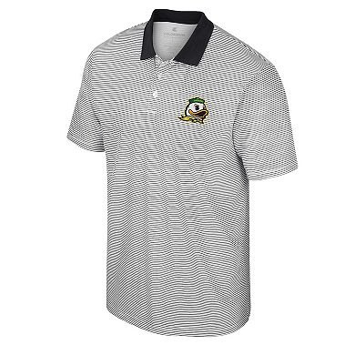Men's Colosseum White/Black Oregon Ducks Print Stripe Polo
