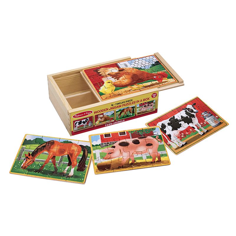 Melissa & Doug Farm Animals Jigsaw Puzzles in a Box Set, Multicolor