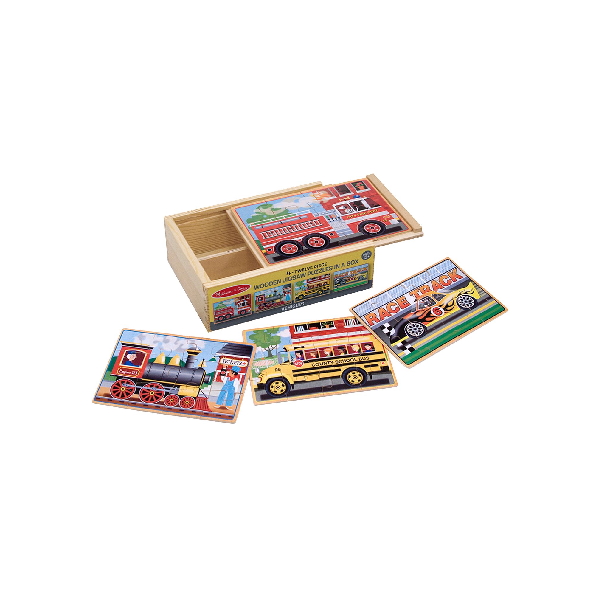 Melissa & Doug Vehicles Jigsaw Puzzles in a Box Set, Multicolor