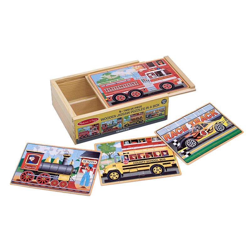 Melissa & Doug Vehicles Jigsaw Puzzles in a Box Set, Multicolor