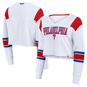 Women's Fanatics White Philadelphia Phillies Stretch Cropped Fashion Long Sleeve T-Shirt