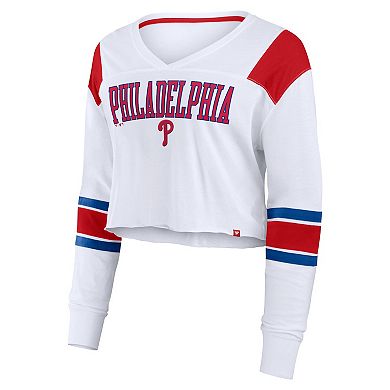 Women's Fanatics White Philadelphia Phillies Stretch Cropped Fashion Long Sleeve T-Shirt