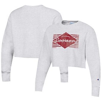 Women's Champion Heather Gray Oklahoma Sooners Reverse Weave Cropped Pullover Sweatshirt