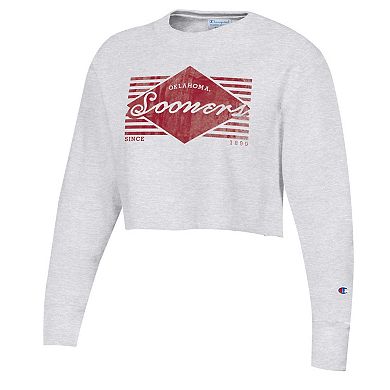 Women's Champion Heather Gray Oklahoma Sooners Reverse Weave Cropped Pullover Sweatshirt