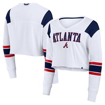 Women's Fanatics White Atlanta Braves Stretch Cropped Fashion Long Sleeve T-Shirt