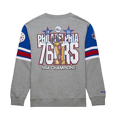 Men's Mitchell & Ness Heather Gray Philadelphia 76ers Hardwood Classics All Over 4.0 Pullover Sweatshirt