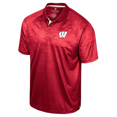 Men's Colosseum Red Wisconsin Badgers Honeycomb Raglan Polo