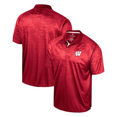 Men's Colosseum Red Wisconsin Badgers Honeycomb Raglan Polo