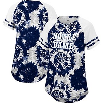 Women's Colosseum Navy/White Notre Dame Fighting Irish Annie Oversized Tie-Dye Raglan T-Shirt