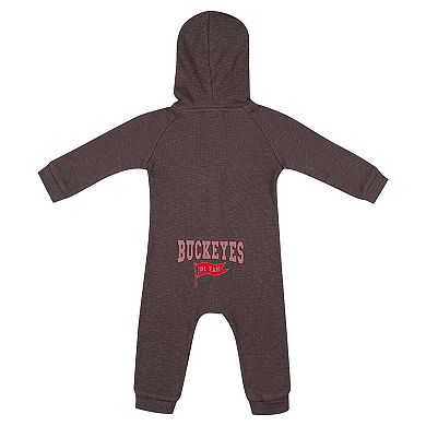 Newborn & Infant Colosseum Charcoal Ohio State Buckeyes Zando-Zan Waffle Full-Snap Hooded Romper