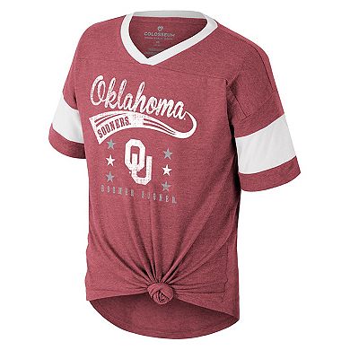 Girls Youth Colosseum Crimson Oklahoma Sooners Frontier Tie Front T-Shirt