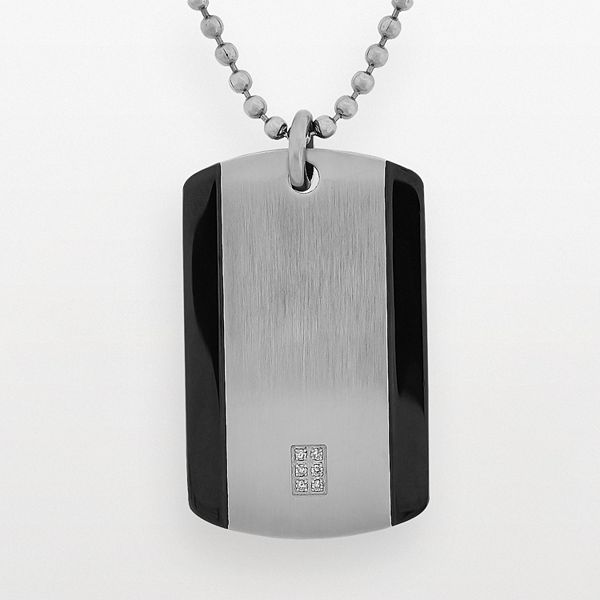 LYNX Stainless Steel Diamond Accent Dog Tag - Men