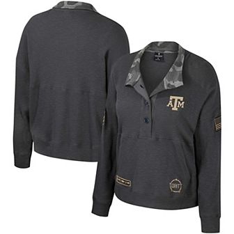 Women's Colosseum Heather Charcoal Texas A&M Aggies OHT Military Appreciation Payback Henley Thermal Sweatshirt