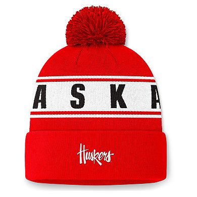 Men's Top of the World Scarlet Nebraska Huskers Slash Cuffed Knit Hat with Pom