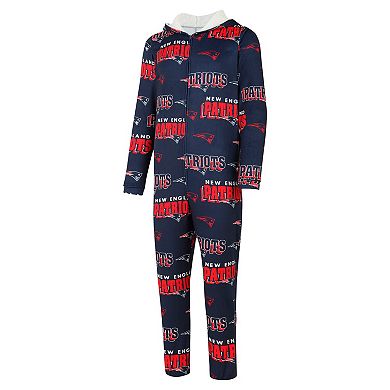 Men's Concepts Sport Navy New England Patriots Roadway All Over Microfleece Full-Zip Union Suit