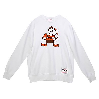 Men's Mitchell & Ness White Cleveland Browns Basic Fleece Pullover Sweatshirt