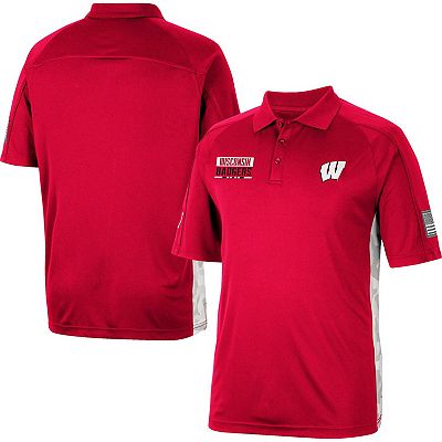 Men s Colosseum Red Wisconsin Badgers OHT Military Appreciation Snow Camo Polo