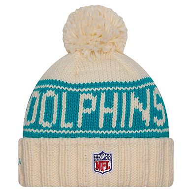 Women's New Era Cream Miami Dolphins 2024 Sideline Cuffed Knit Hat with Pom