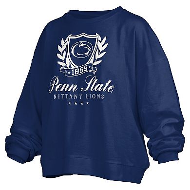 Women's Pressbox Navy Penn State Nittany Lions Big Aug Script Janice Oversized Pullover Sweatshirt