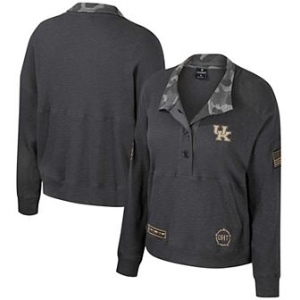 Women's Colosseum Heather Charcoal Kentucky Wildcats OHT Military Appreciation Payback Henley Thermal Sweatshirt
