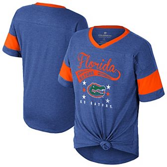 Girls Youth Colosseum Royal Florida Gators Frontier Tie Front T-Shirt