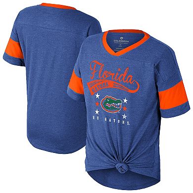 Girls Youth Colosseum Royal Florida Gators Frontier Tie Front T-Shirt
