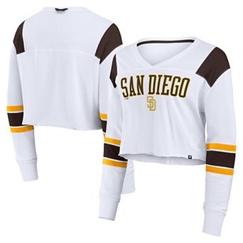 Women's Fanatics White San Diego Padres Stretch Cropped Fashion Long Sleeve T-Shirt