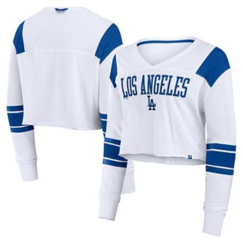 Women's Fanatics White Los Angeles Dodgers Stretch Cropped Fashion Long Sleeve T-Shirt