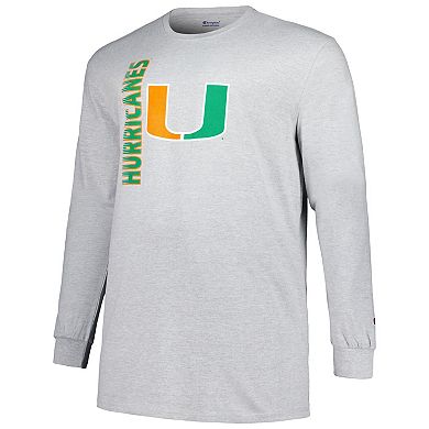 Men's Champion Heather Gray Miami Hurricanes Big & Tall Mascot Long Sleeve T-Shirt