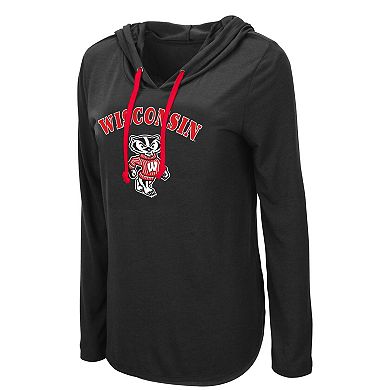 Women's Colosseum Black Wisconsin Badgers My Lover Lightweight Hooded Long Sleeve T-Shirt