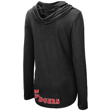 Women's Colosseum Black Wisconsin Badgers My Lover Lightweight Hooded Long Sleeve T-Shirt