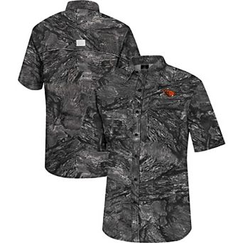 Men's Colosseum Charcoal Oregon State Beavers Realtree Aspect Charter Full-Button Fishing Shirt