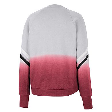 Women's Colosseum Gray Wisconsin Badgers Cue Cards Dip-Dye Raglan Pullover Sweatshirt