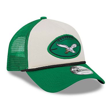 Men's New Era Stone/Kelly Green Philadelphia Eagles 2024 Sideline Historic 9FORTY A-Frame Trucker Adjustable Hat
