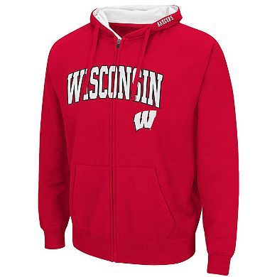 Men's Colosseum Red Wisconsin Badgers Arch & Logo 3.0 Full-Zip Hoodie