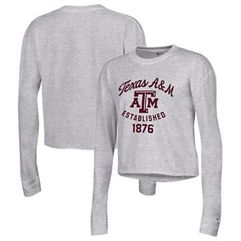 Women's Champion Gray Texas A&M Aggies Boyfriend Cropped Long Sleeve T-Shirt
