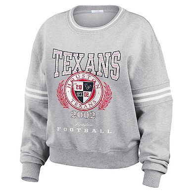 Women's WEAR by Erin Andrews Heather Gray Houston Texans Cropped Pullover Sweatshirt