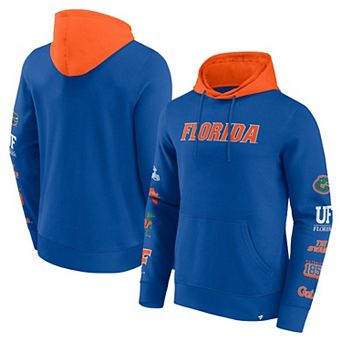 Men's Fanatics Royal/Orange Florida Gators Color Block Badge Fleece Pullover Hoodie