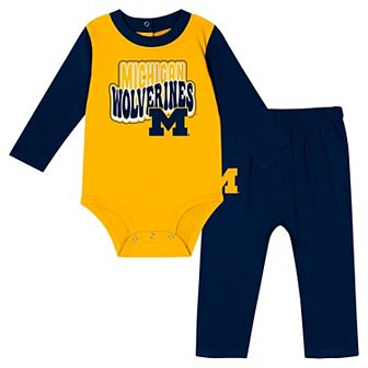 Infant Navy Michigan Wolverines Double Up Long Sleeve Bodysuit & Pant Set
